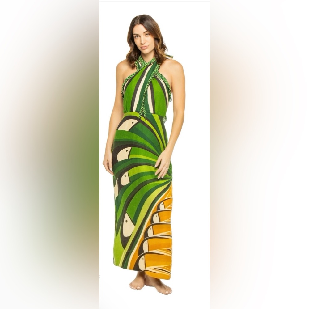 FARM Rio Green and Orange Patterned Dress